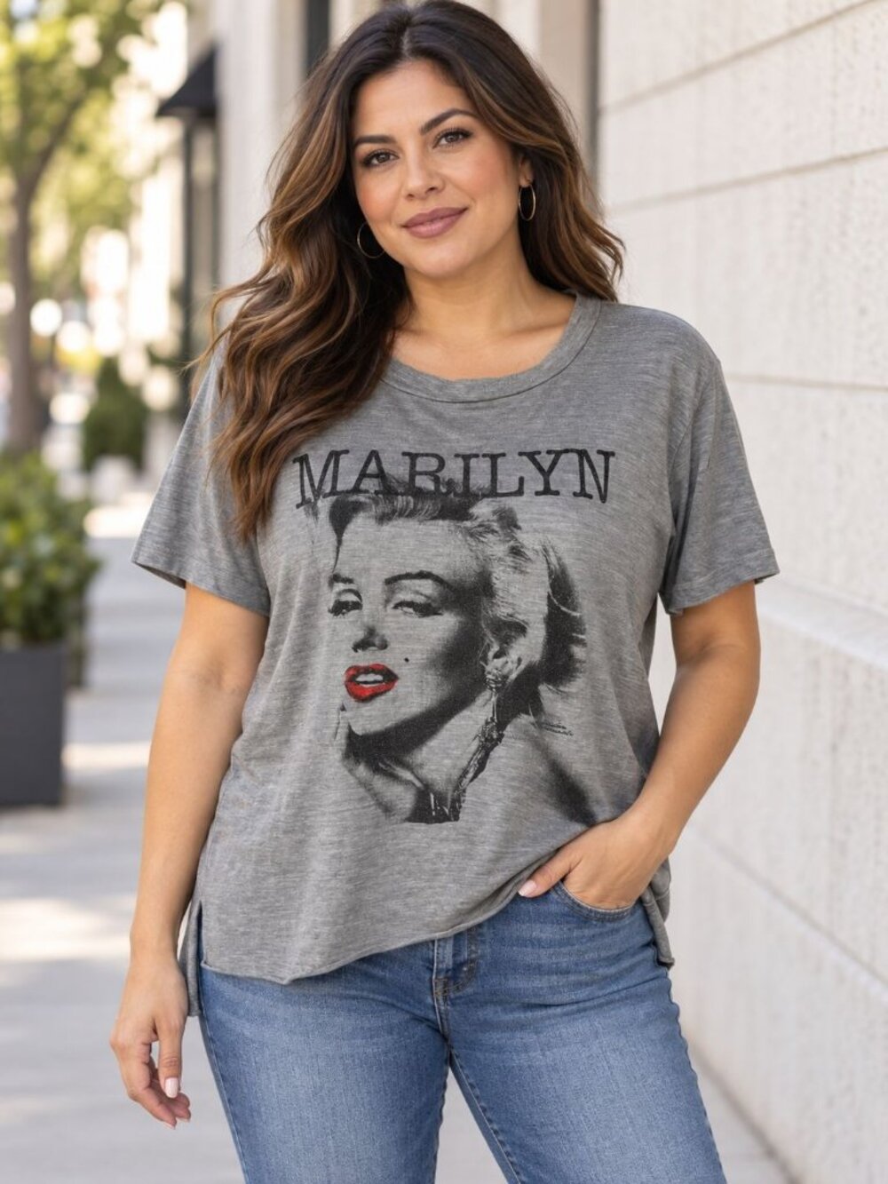 Rue21 Womens Marilyn Monroe Graphic Cutout Back Gray T-Shirt Size L Retro Casual